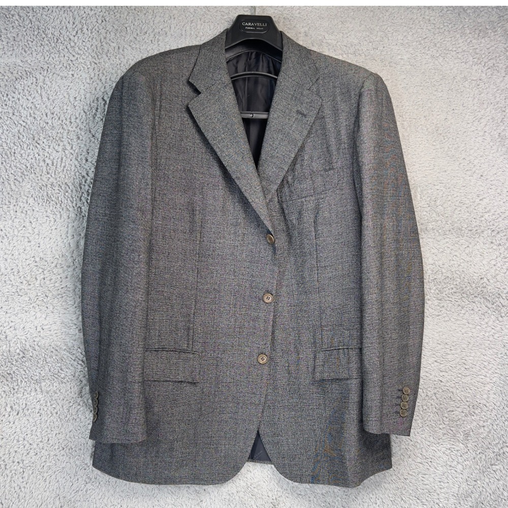 Kiton Wilkes Bashford Mens Grey Micro Check 3 Button Blazer Sport Coat Italy 44R